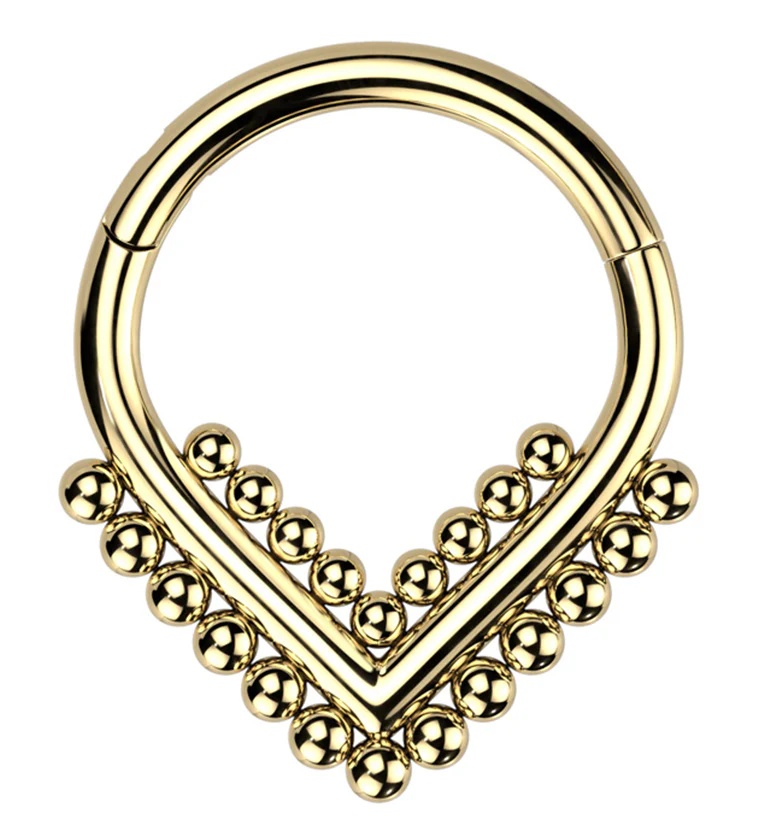 Gold PVD Beaded Point Titanium Hinged Segment Ring