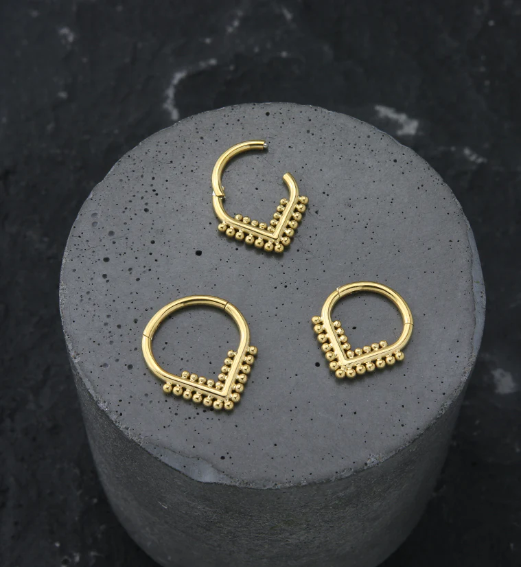 Gold PVD Beaded Point Titanium Hinged Segment Ring - Image 2