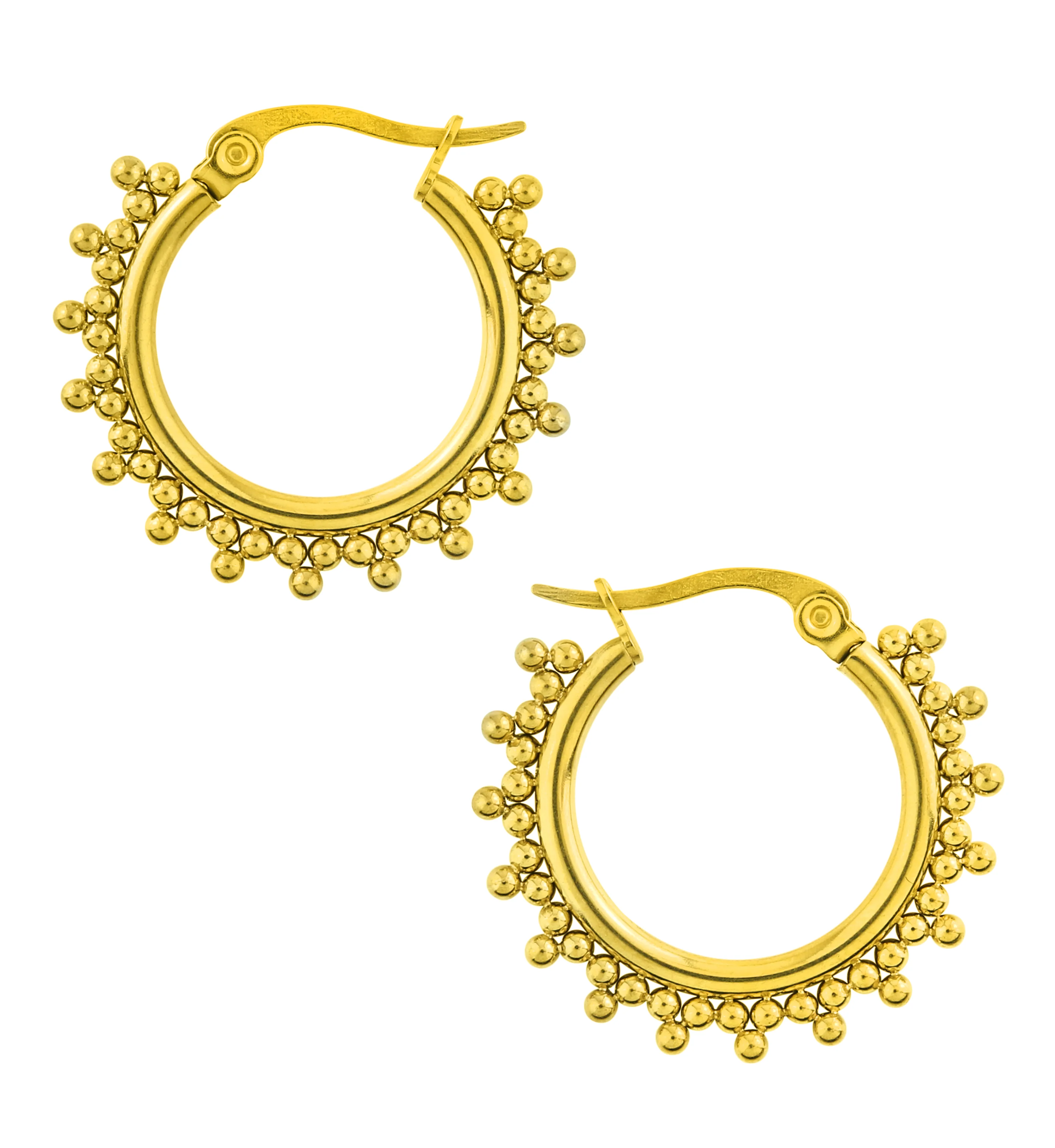 Gold PVD Beaded Stainless Steel Hangers - Earrings - Image 3