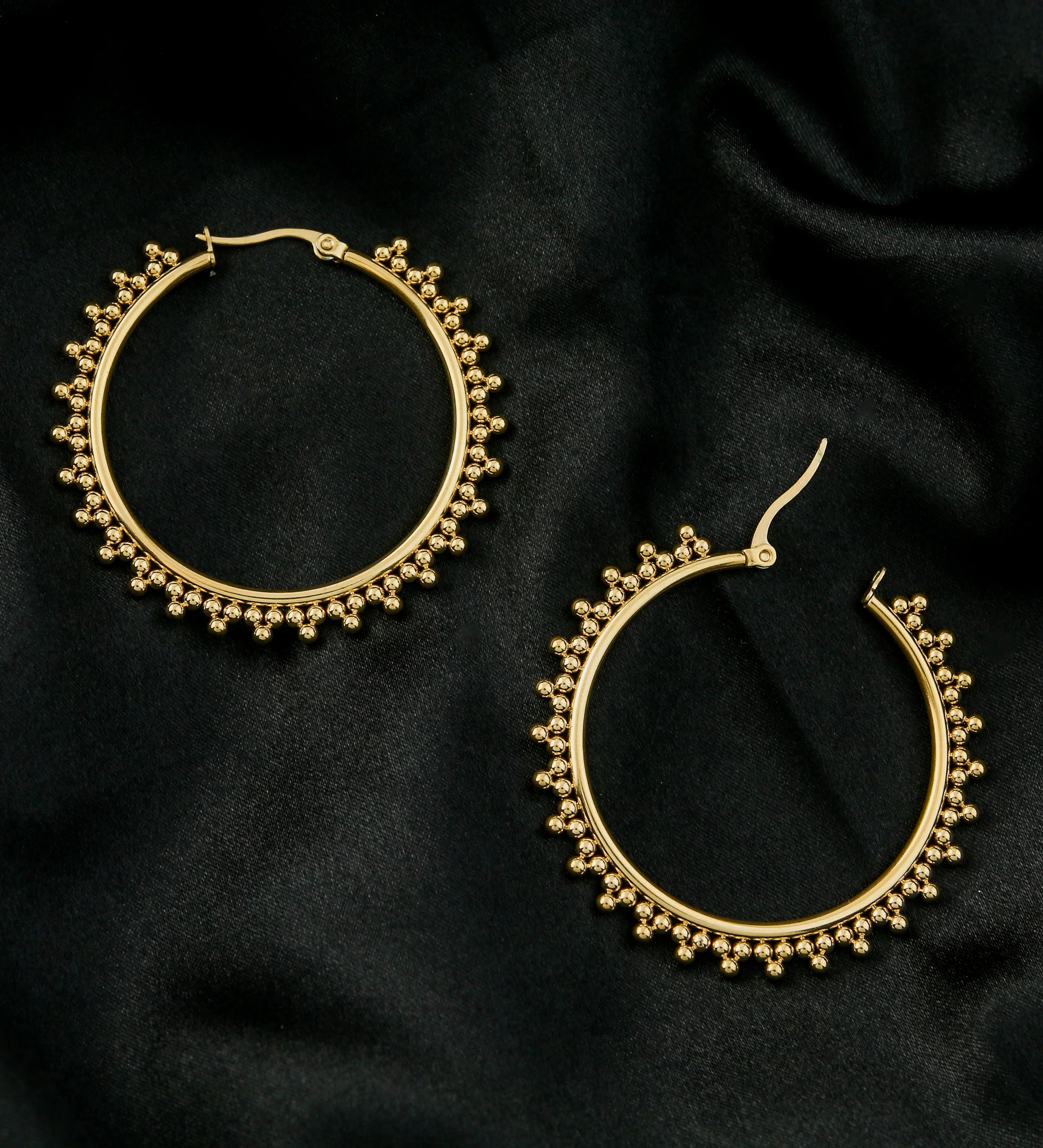 Gold PVD Beaded Stainless Steel Hangers - Earrings - Image 5