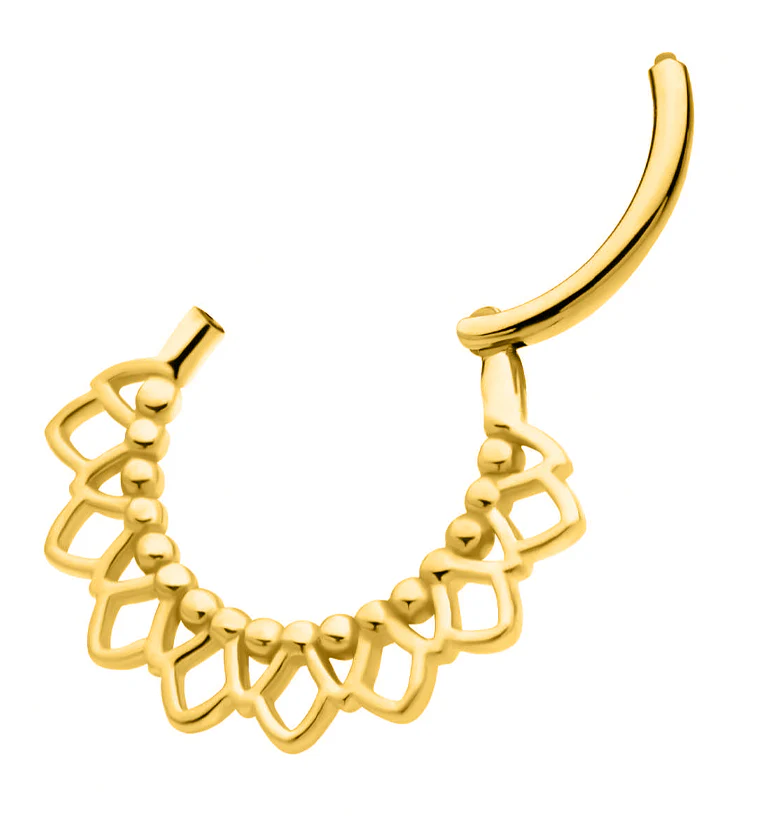 Gold PVD Beaded Sunflower Stainless Steel Hinged Segment Ring - Image 3