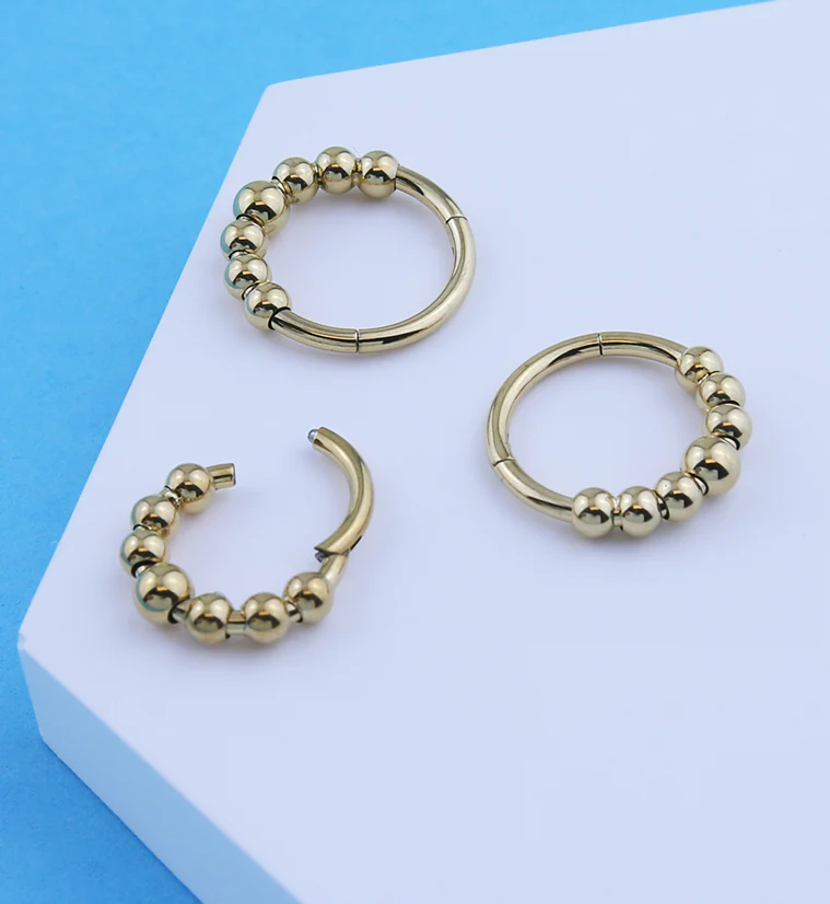 Gold PVD Beaded Titanium Hinged Segment Ring - Image 2