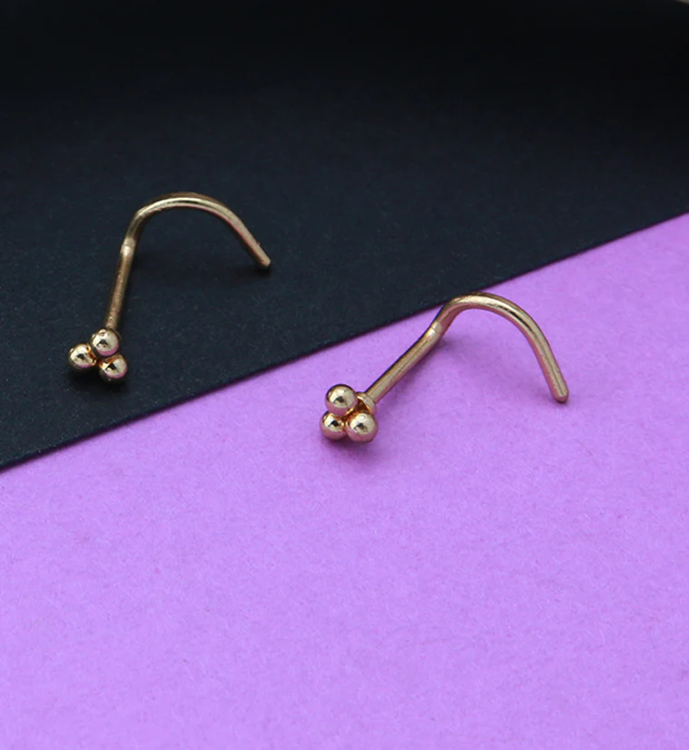 Gold PVD Beaded Triad Nose Screw Ring - Image 2