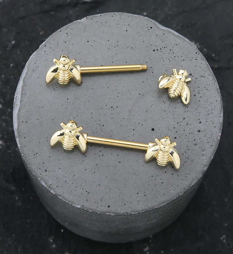 Gold PVD Bee Nipple Barbells - Image 2