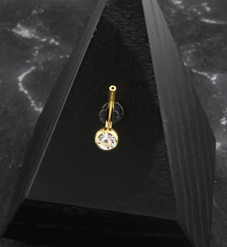 Gold PVD Bezel Clear CZ Titanium Threadless Belly Button Ring Base - Image 2