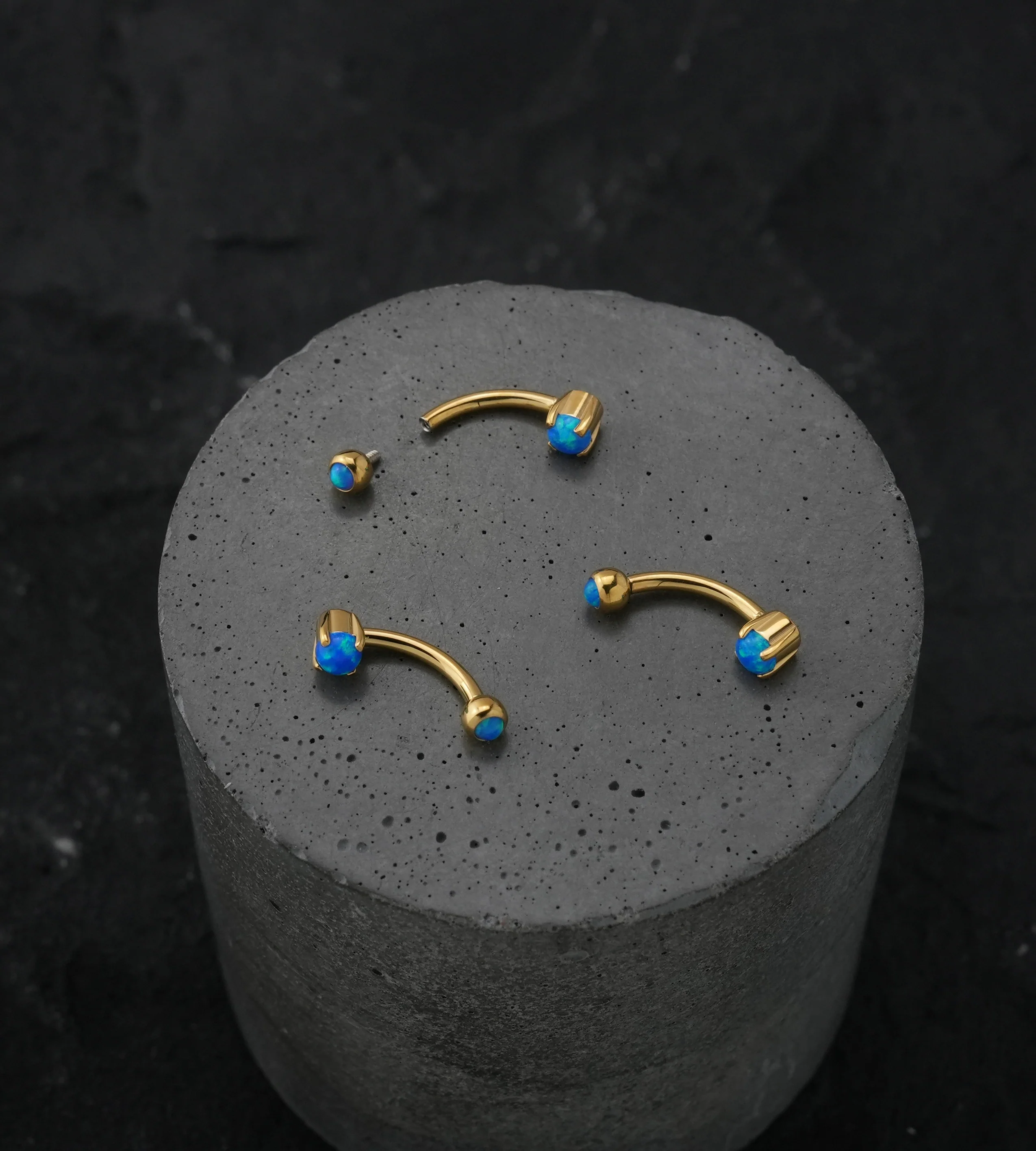Gold PVD Blue Opalite Prong Set Stainless Steel Curved Barbell - Image 2