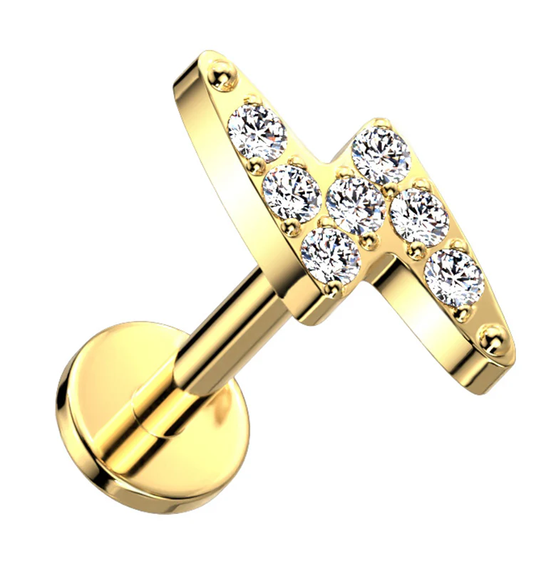 Gold PVD Bolt CZ Titanium Threadless Labret