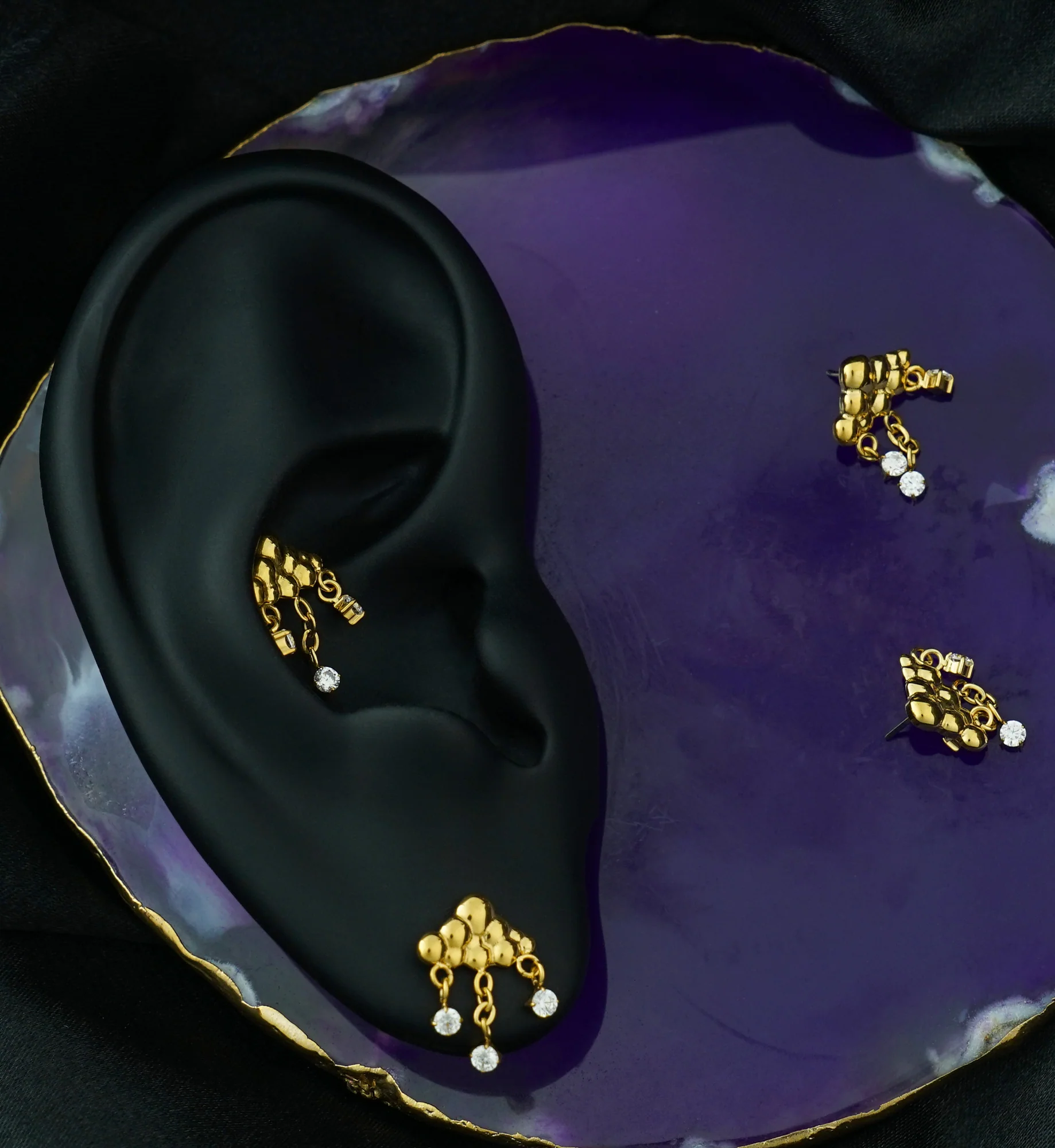 Gold PVD Storm Dangle Clear CZ Titanium Threadless Top - Image 2