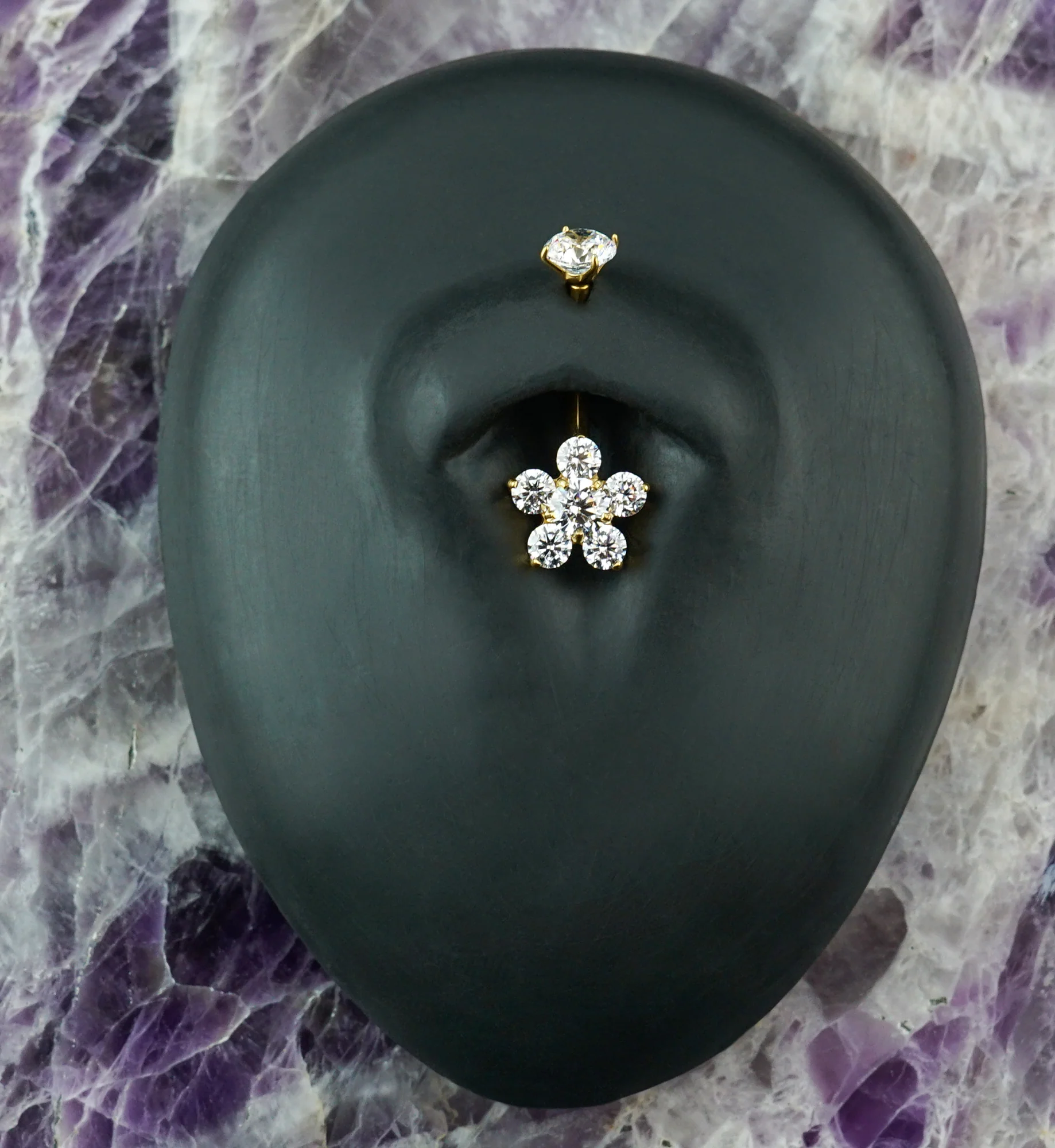 Gold PVD Buttercup CZ Titanium Internally Threaded Belly Button Ring - Image 2