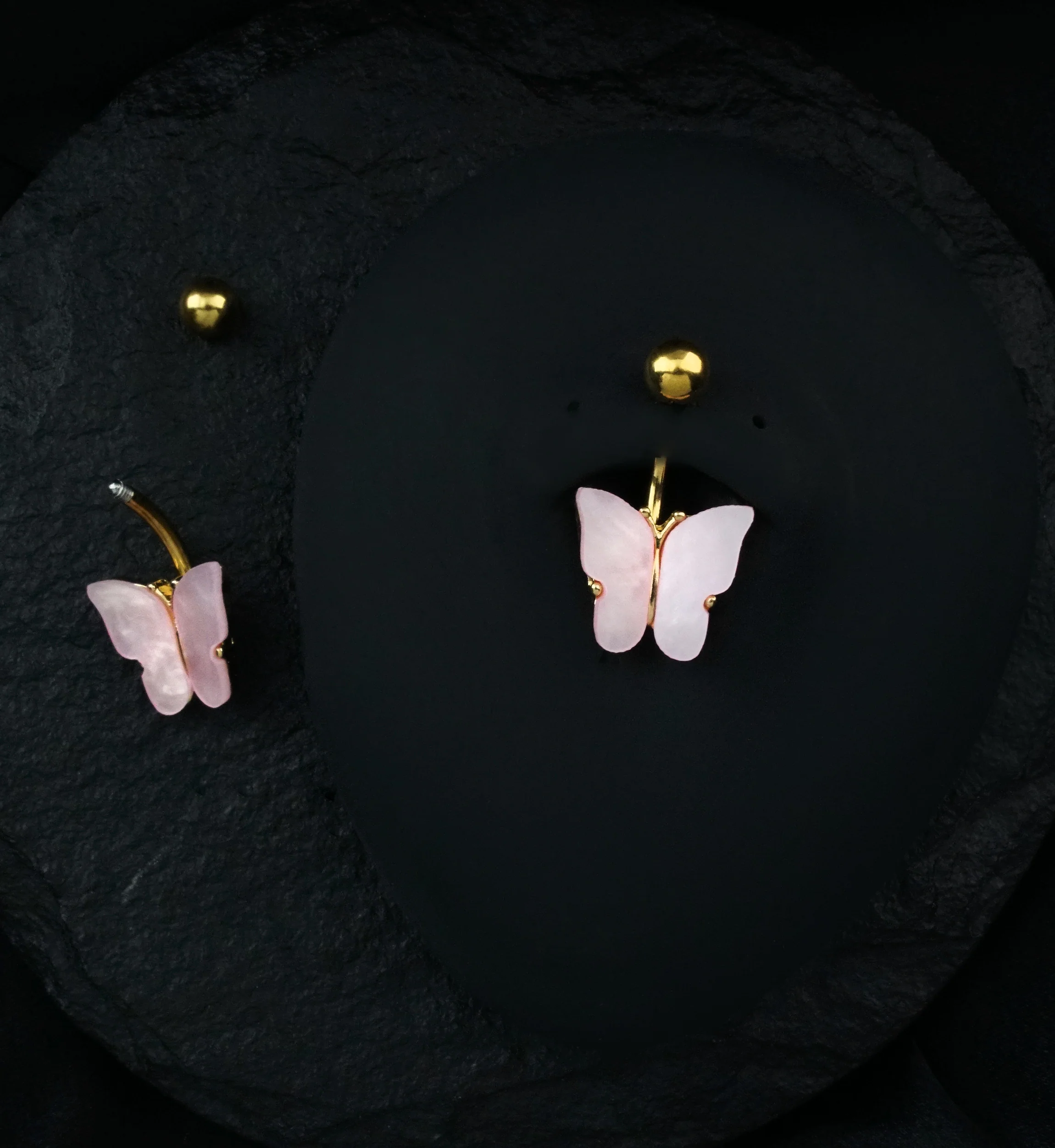 Gold PVD Butterfly MOP Shell Belly Button Ring - Image 2