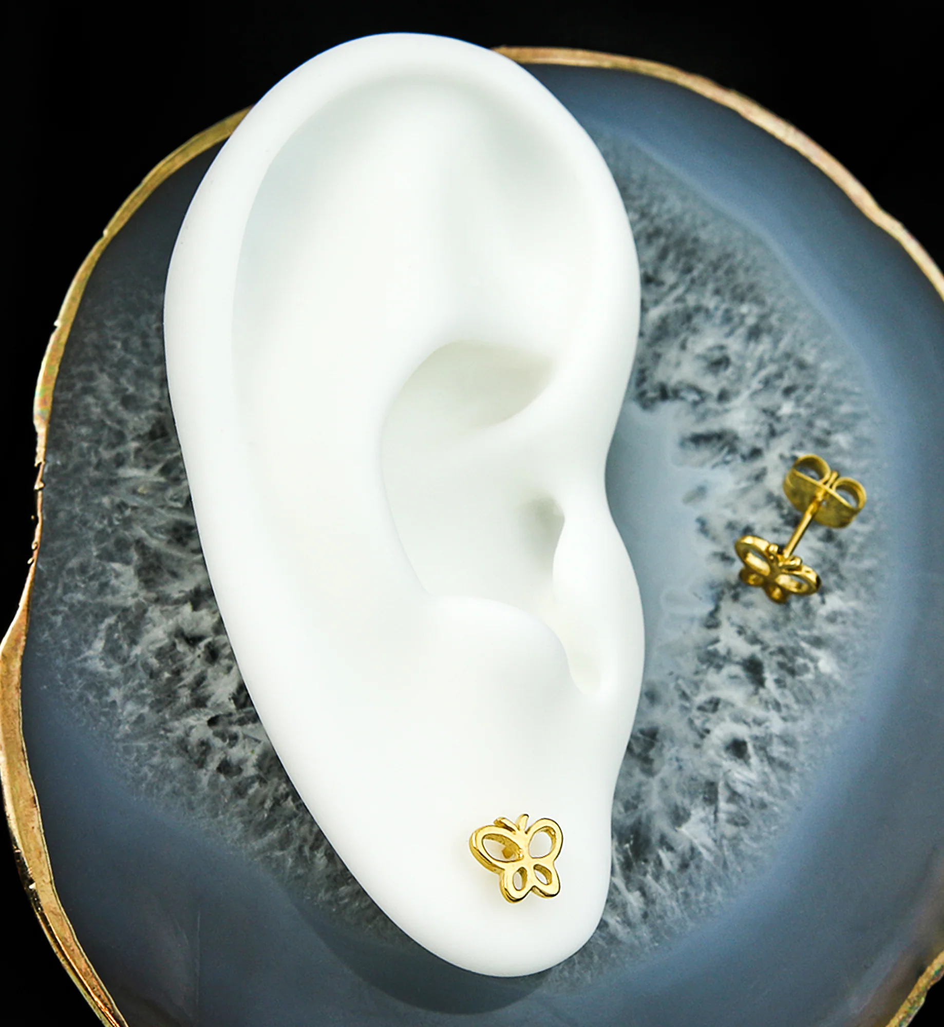 Gold PVD Butterfly Trace Stainless Steel Stud Earrings - Image 2