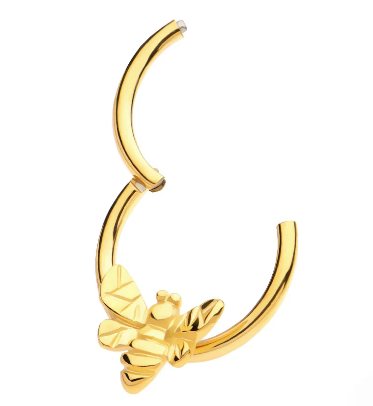 Gold PVD Buzzing Bee Stainless Steel Hinged Segment Ring - Image 3