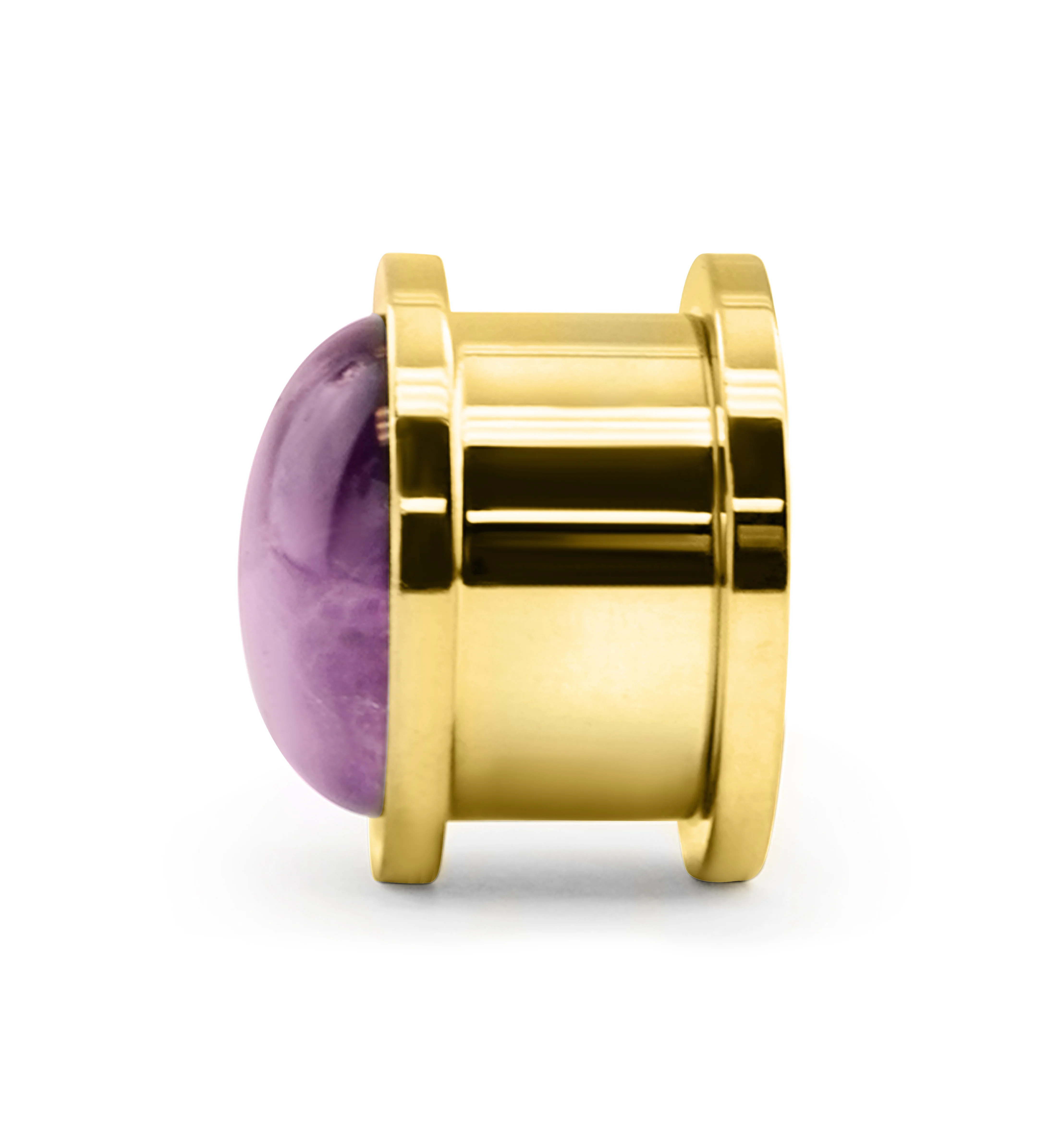 Gold PVD Cabochon Amethyst Stainless Steel Screw Back Tunnel Plugs - Image 3
