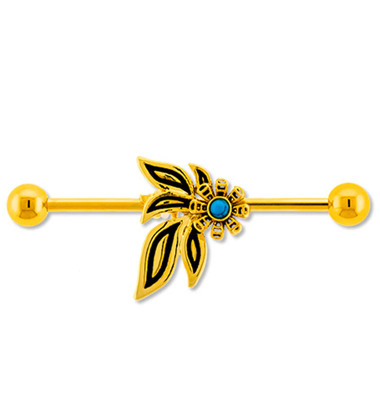 Gold PVD Calamus Flower Industrial Barbell