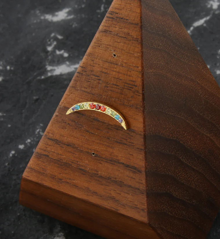 Gold PVD Camber Rainbow CZ Titanium Threadless Top - Image 2