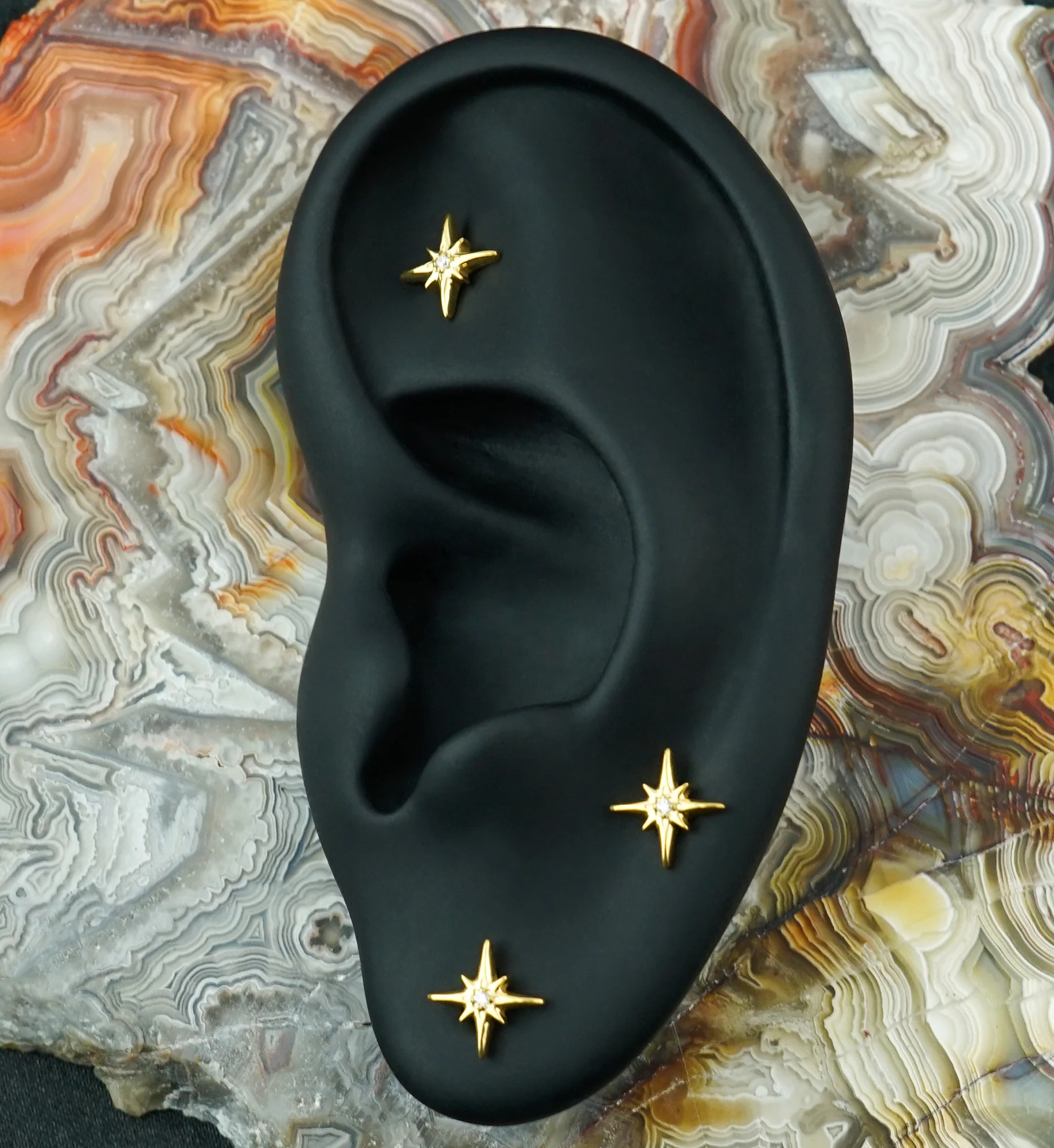 Gold PVD Cardinal Points CZ Titanium Threadless Top - Image 2