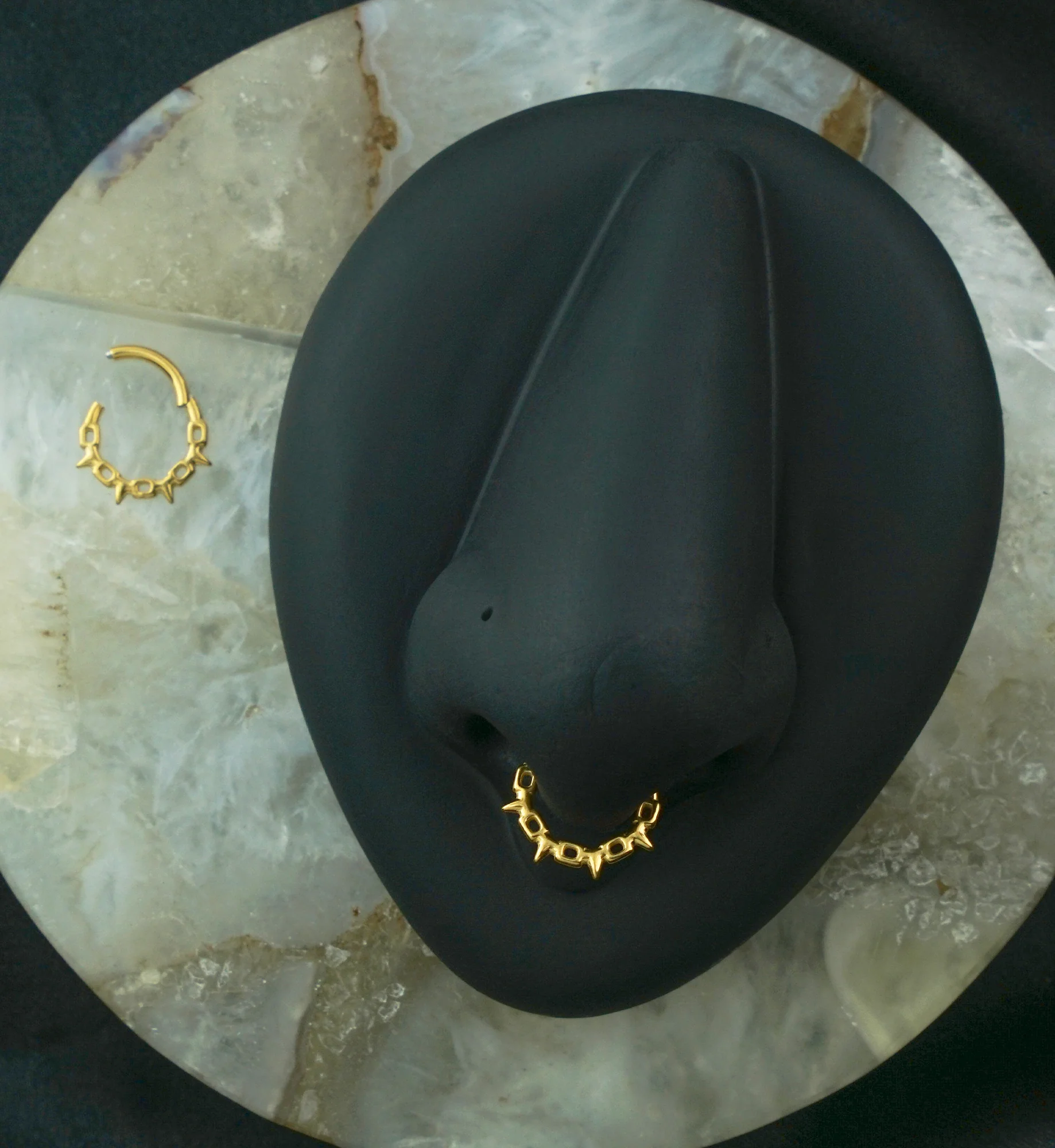 Gold PVD Chain Link Spikes Stainless Steel Hinged Segment Ring - Image 2