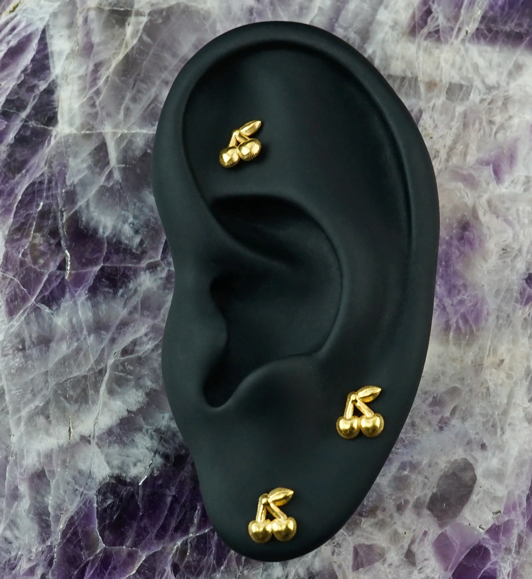Gold PVD Cherry Stainless Steel Internally Threaded Labret - Image 2