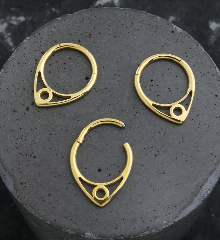Gold PVD Circle Point Stainless Steel Hinged Segment Ring - Image 2