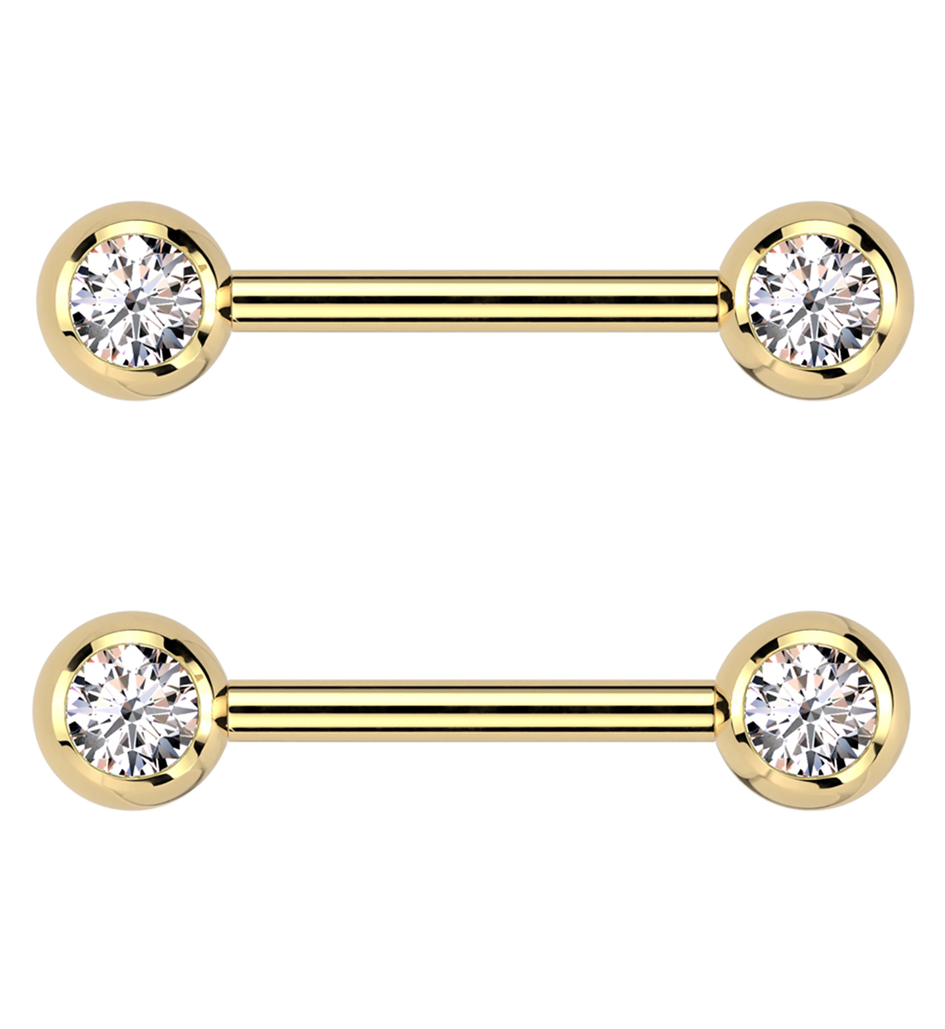 Gold PVD Clear CZ Ball Internally Threaded Titanium Nipple Barbells