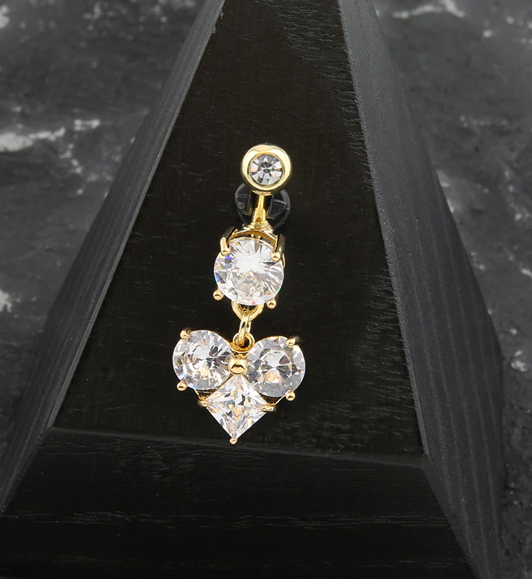 Gold PVD Clear CZ Heart Dangle Belly Button Ring - Image 2
