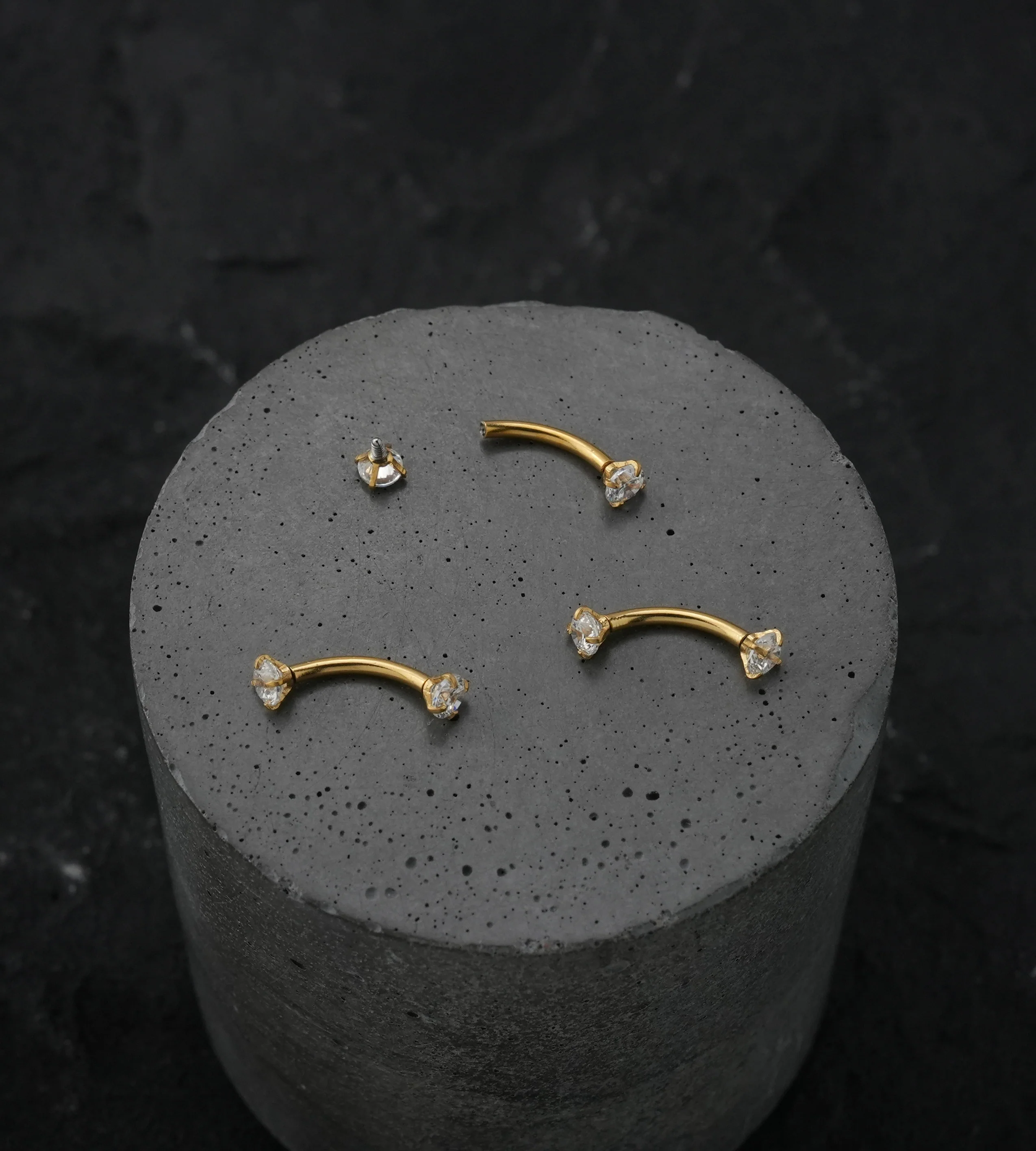 Gold PVD Clear CZ Prong Set Stainless Steel Curved Barbell - Image 2