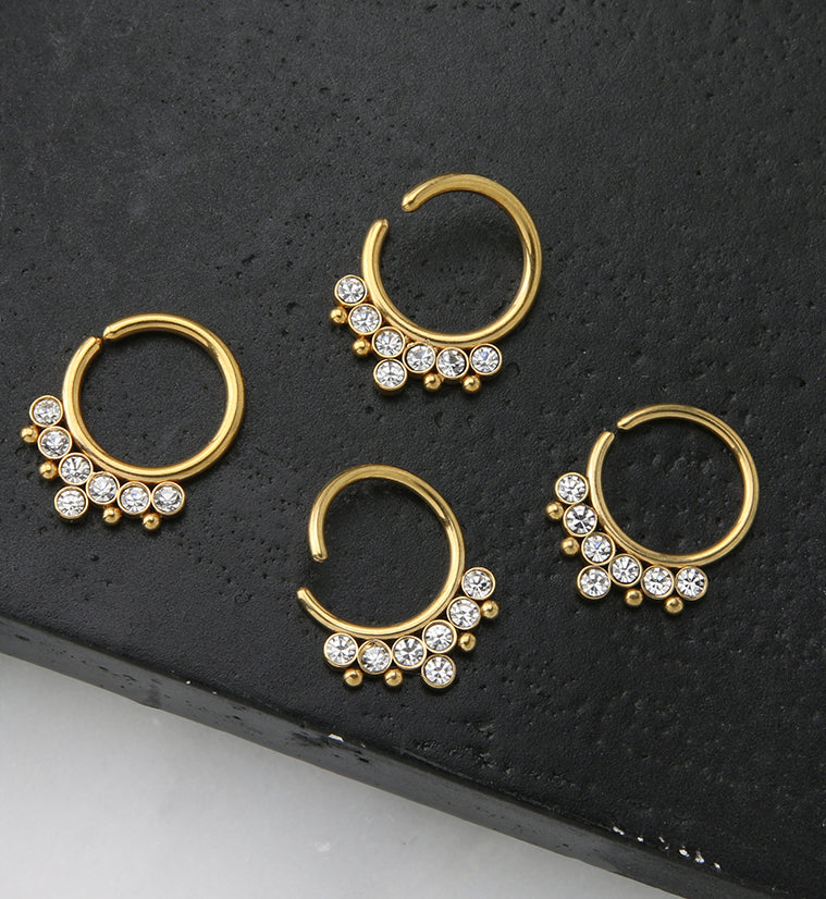 Gold PVD Clear CZ Rally Annealed Seamless Hoop Ring - Image 2