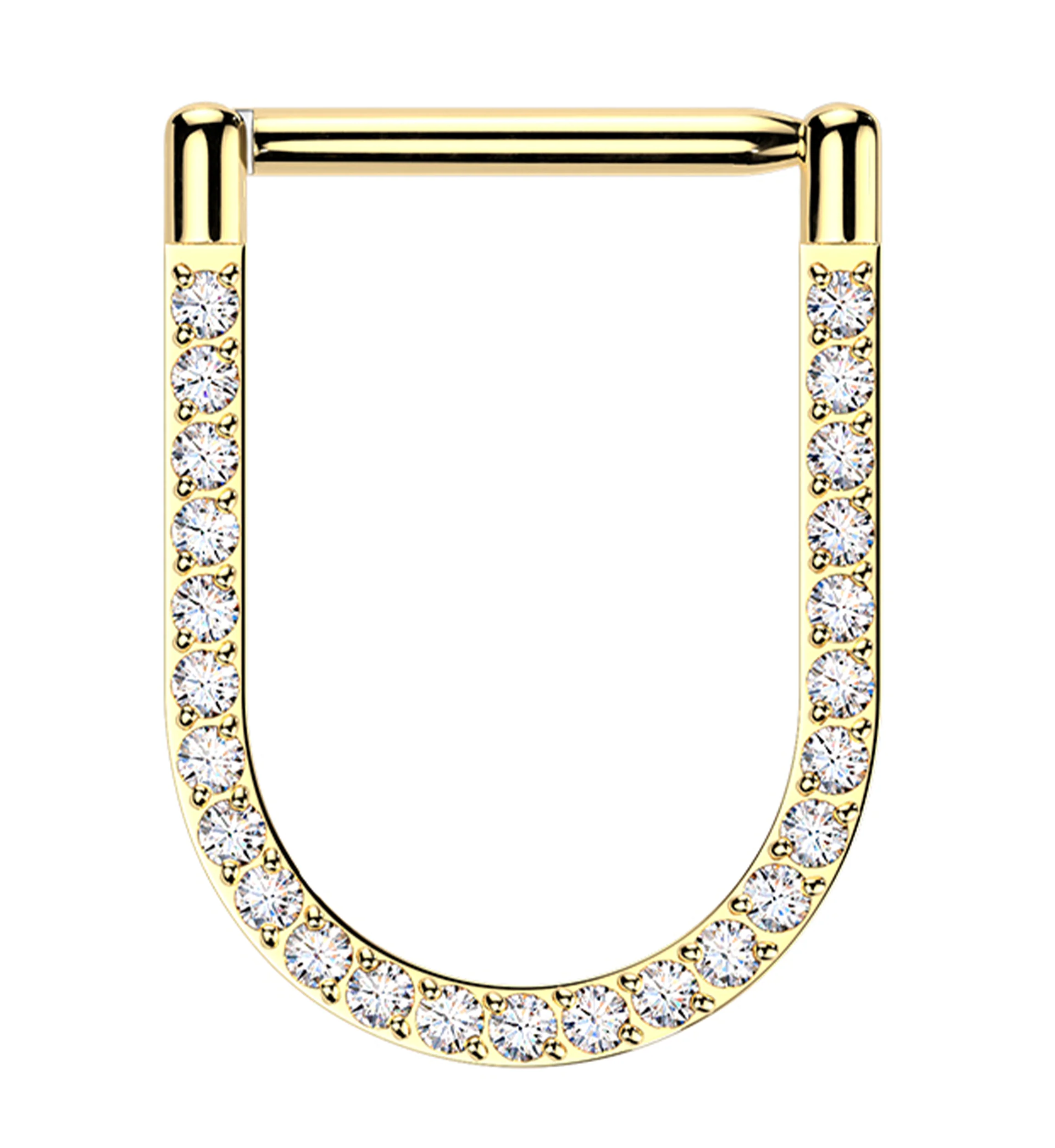 Gold PVD Clear CZ U-Shaped Titanium Hinged Segment Ring