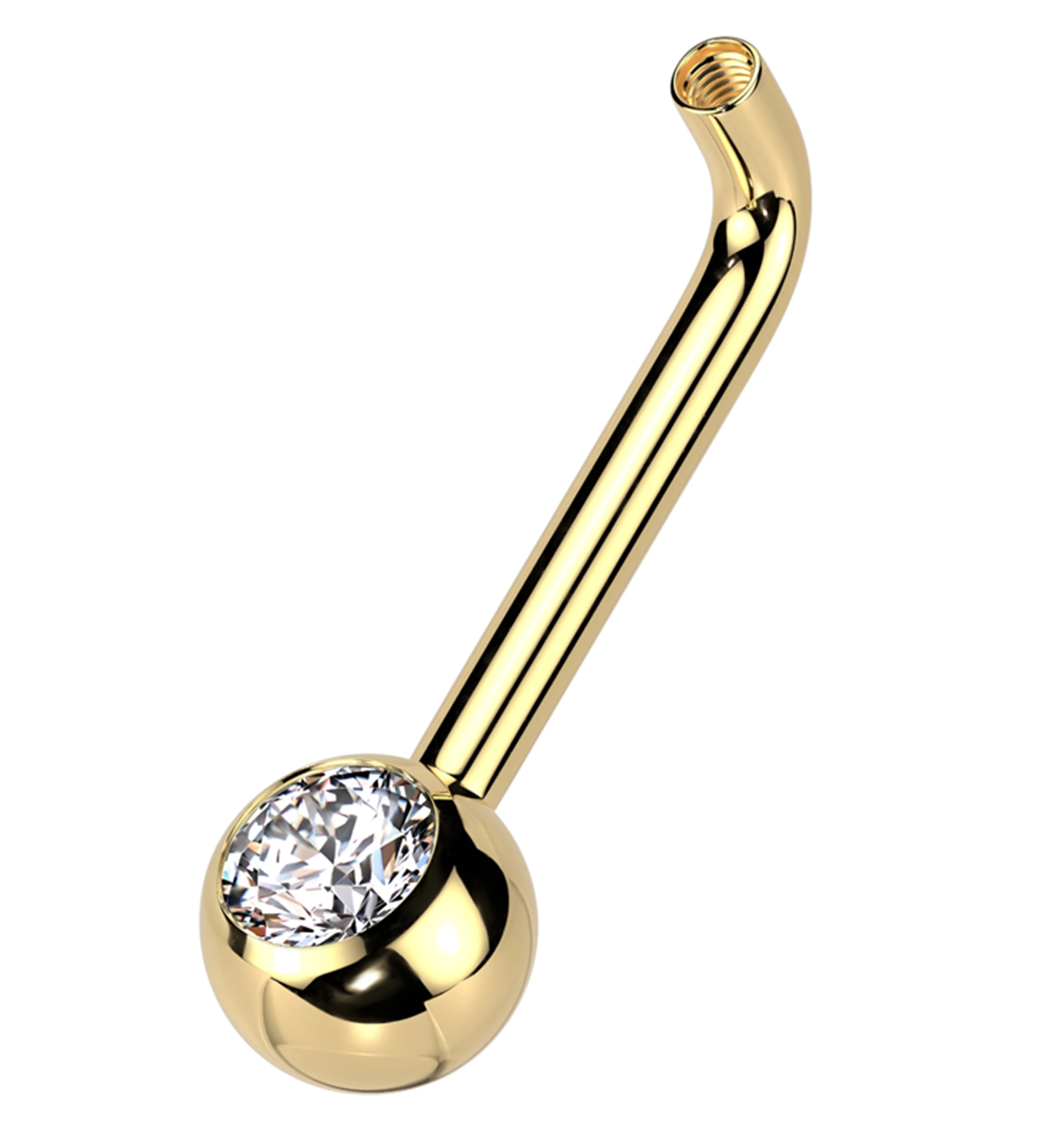 Gold PVD Clear CZ Vertical Clitoral Hood Internally Threaded Titanium Barbell (Barbell + One End Only)