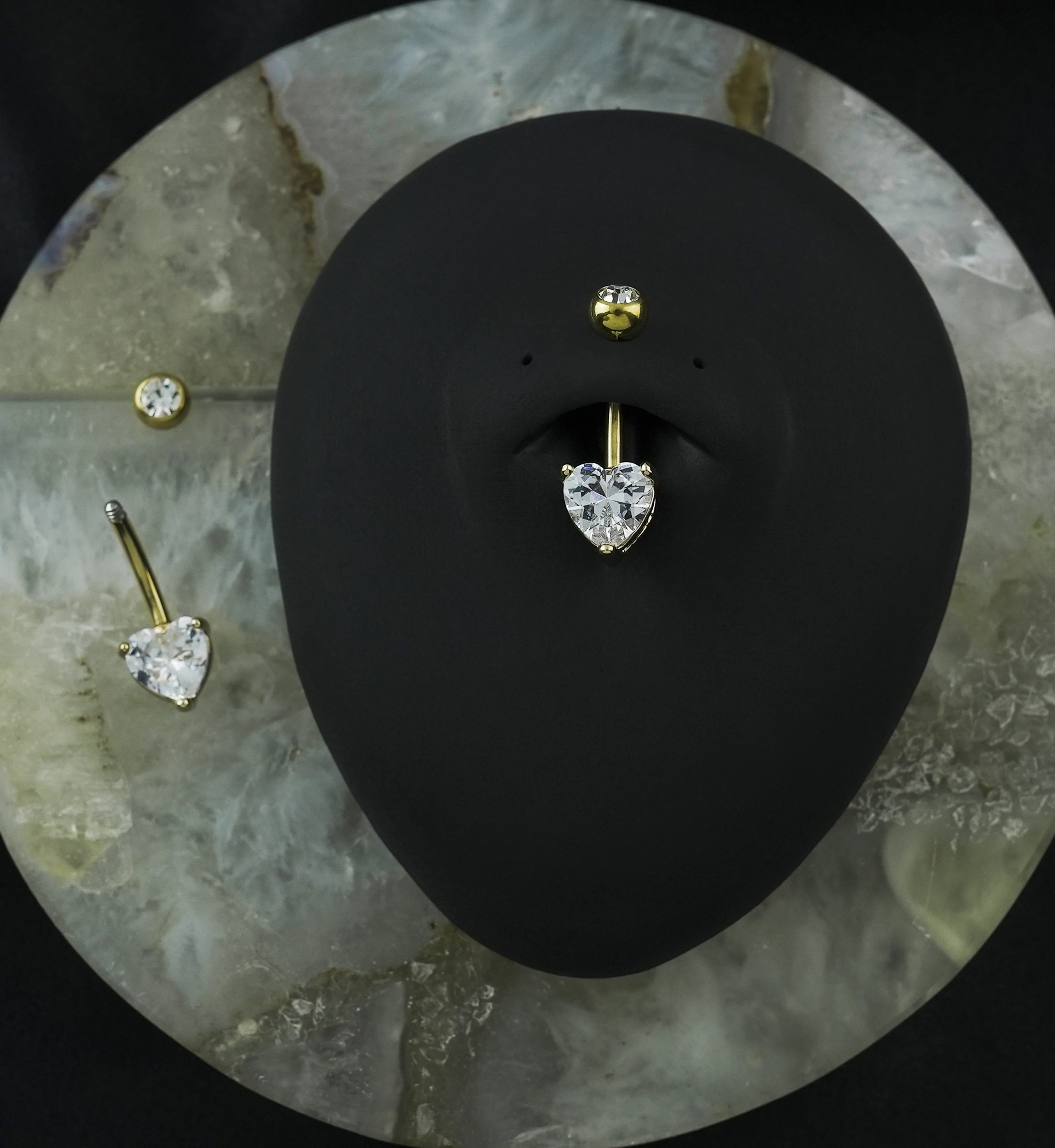 Gold PVD Clear Heart CZ Titanium Belly Button Ring - Image 2