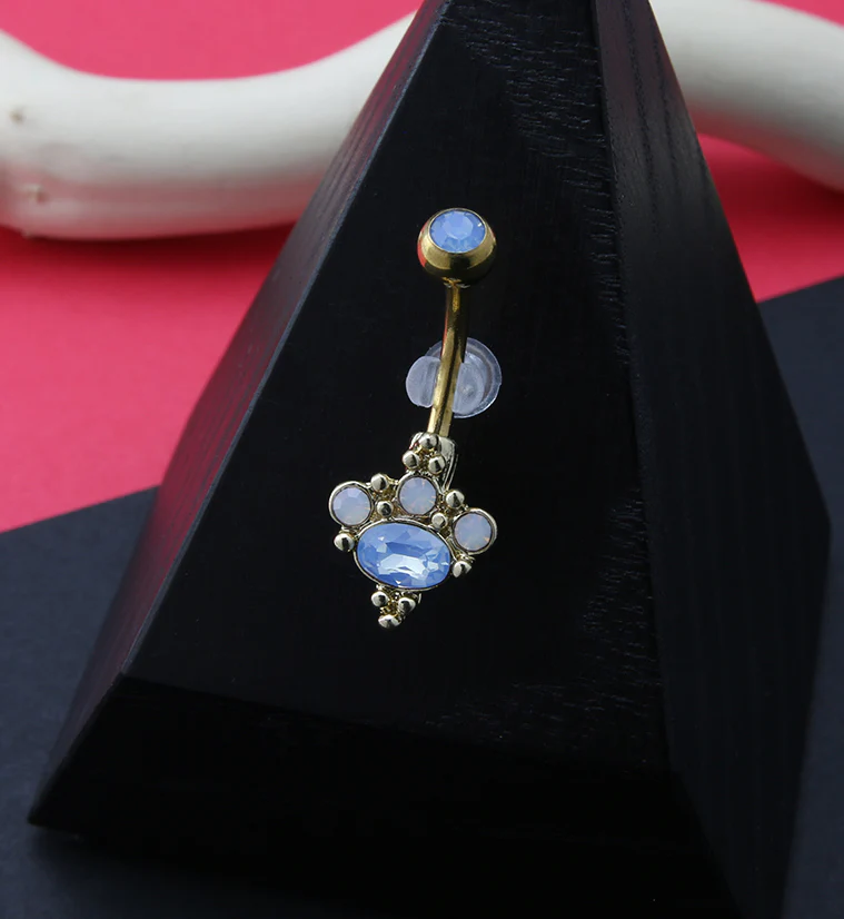 Gold PVD Cluster Bead Opalite Gem Belly Button Ring - Image 2