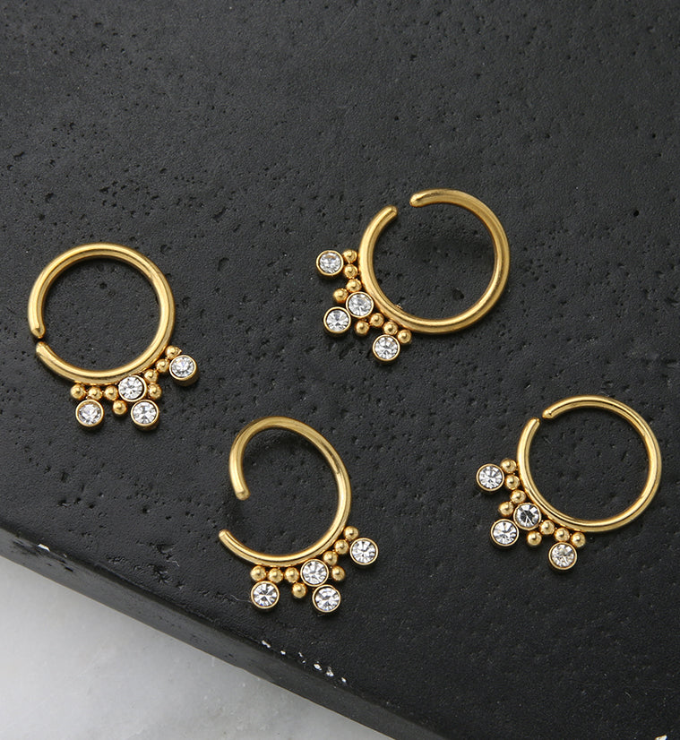 Gold PVD Cluster Beaded CZ Annealed Seamless Hoop Ring - Image 2
