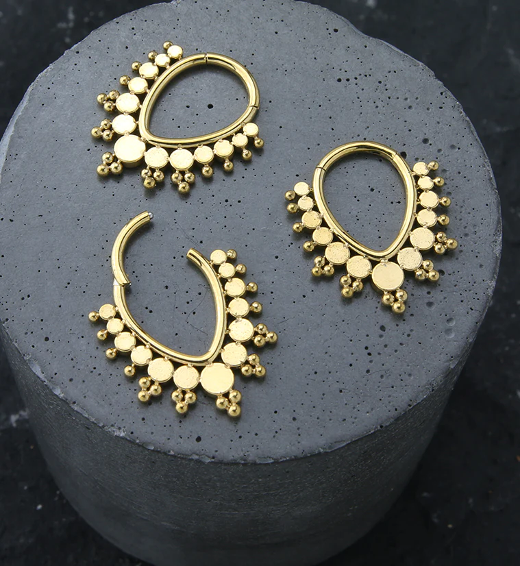 Gold PVD Colure Teardrop Stainless Steel Hinged Segment Ring - Image 2