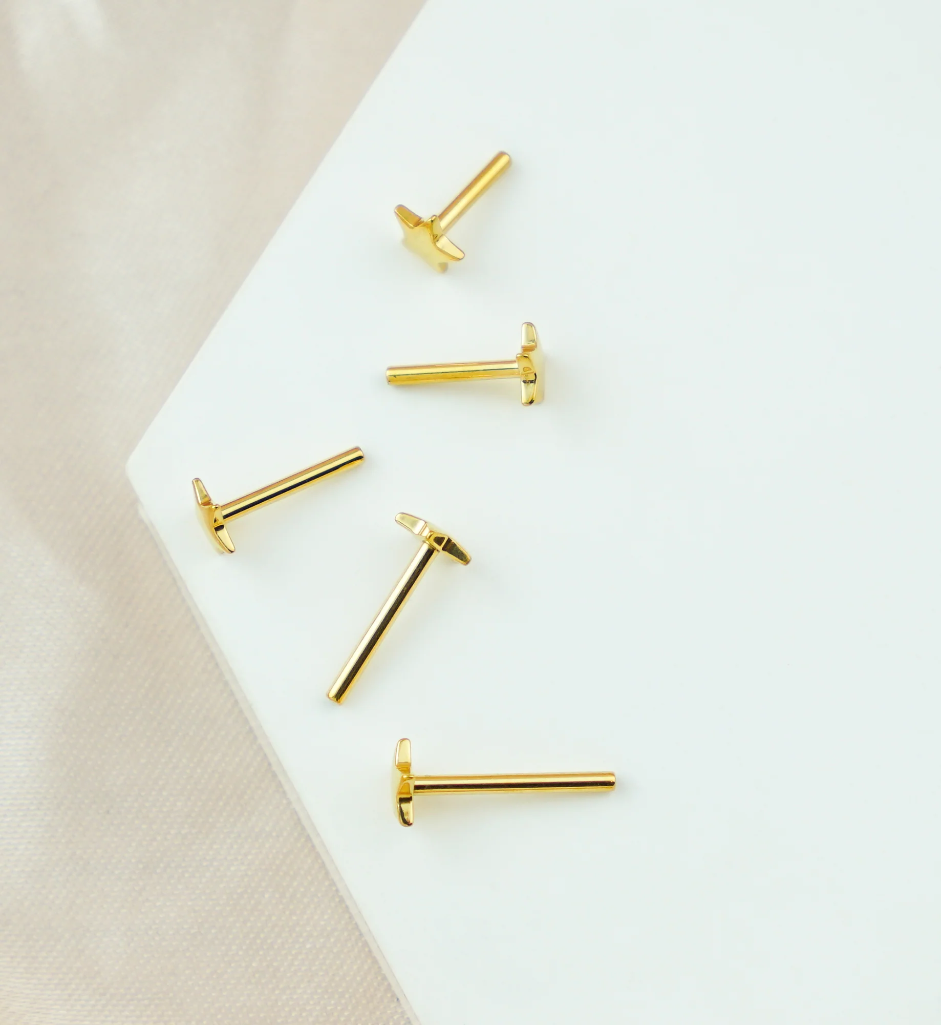 Gold PVD Convex Star Titanium Threadless Labret Post - Image 2