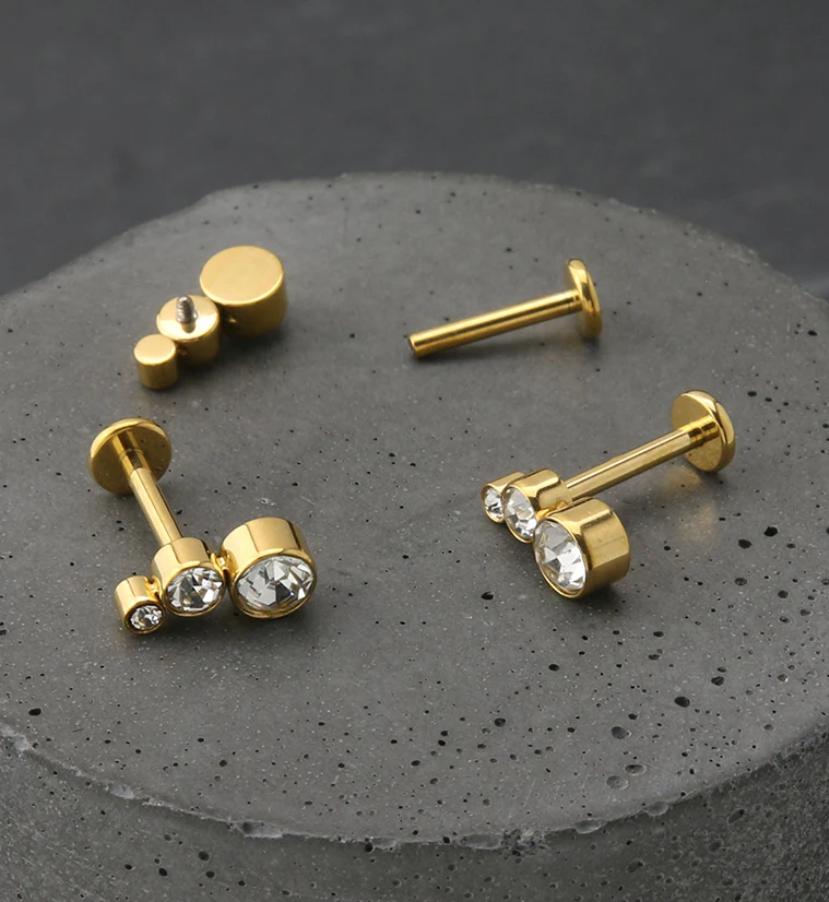Gold PVD Crescendo Clear CZ Titanium Internally Threaded Labret - Image 2