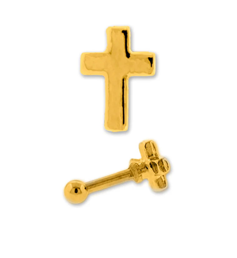 Gold PVD Cross Stainless Steel Tragus - Cartilage Barbell