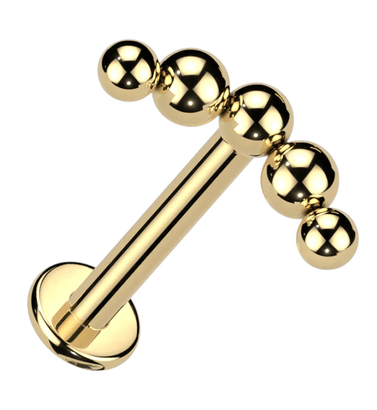Gold PVD Curve Beaded Titanium Internally Threaded Labret