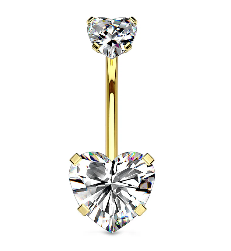 Gold PVD CZ Heart Internally Threaded Belly Button Ring