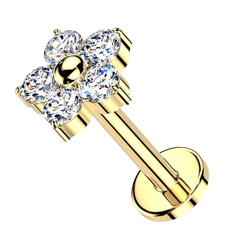 Gold PVD Daisy CZ Titanium Internally Threaded Labret