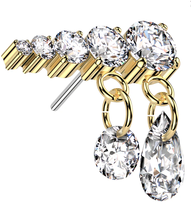 Gold PVD Descending Clear CZ Dangle Charms Titanium Threadless Top - Image 3