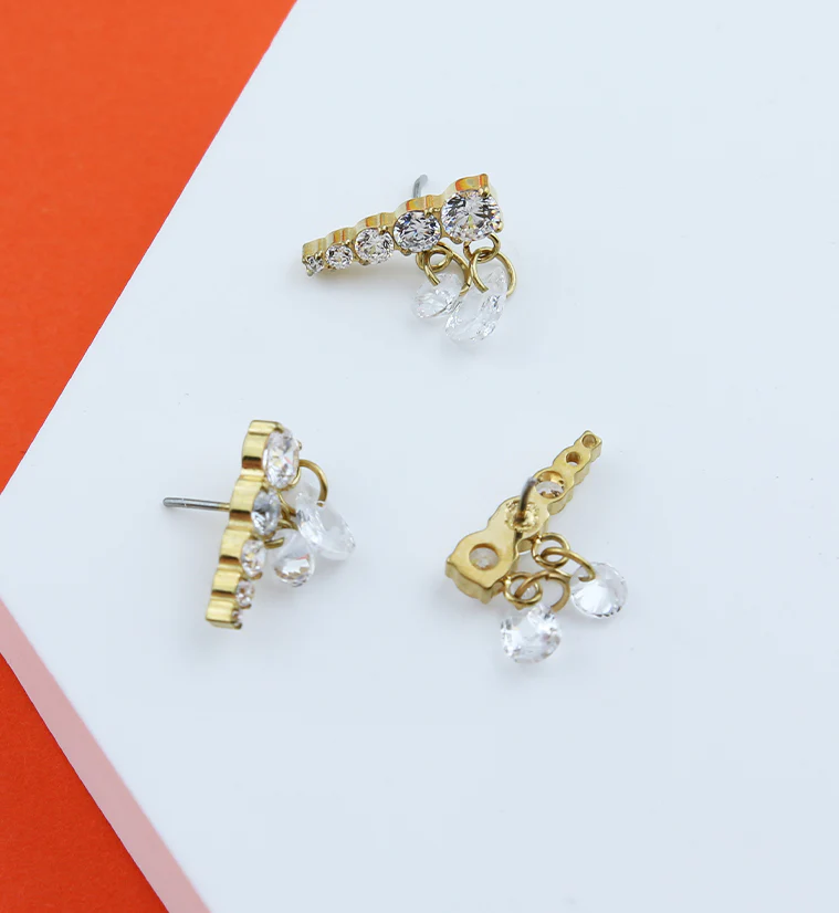 Gold PVD Descending Clear CZ Dangle Charms Titanium Threadless Top - Image 4