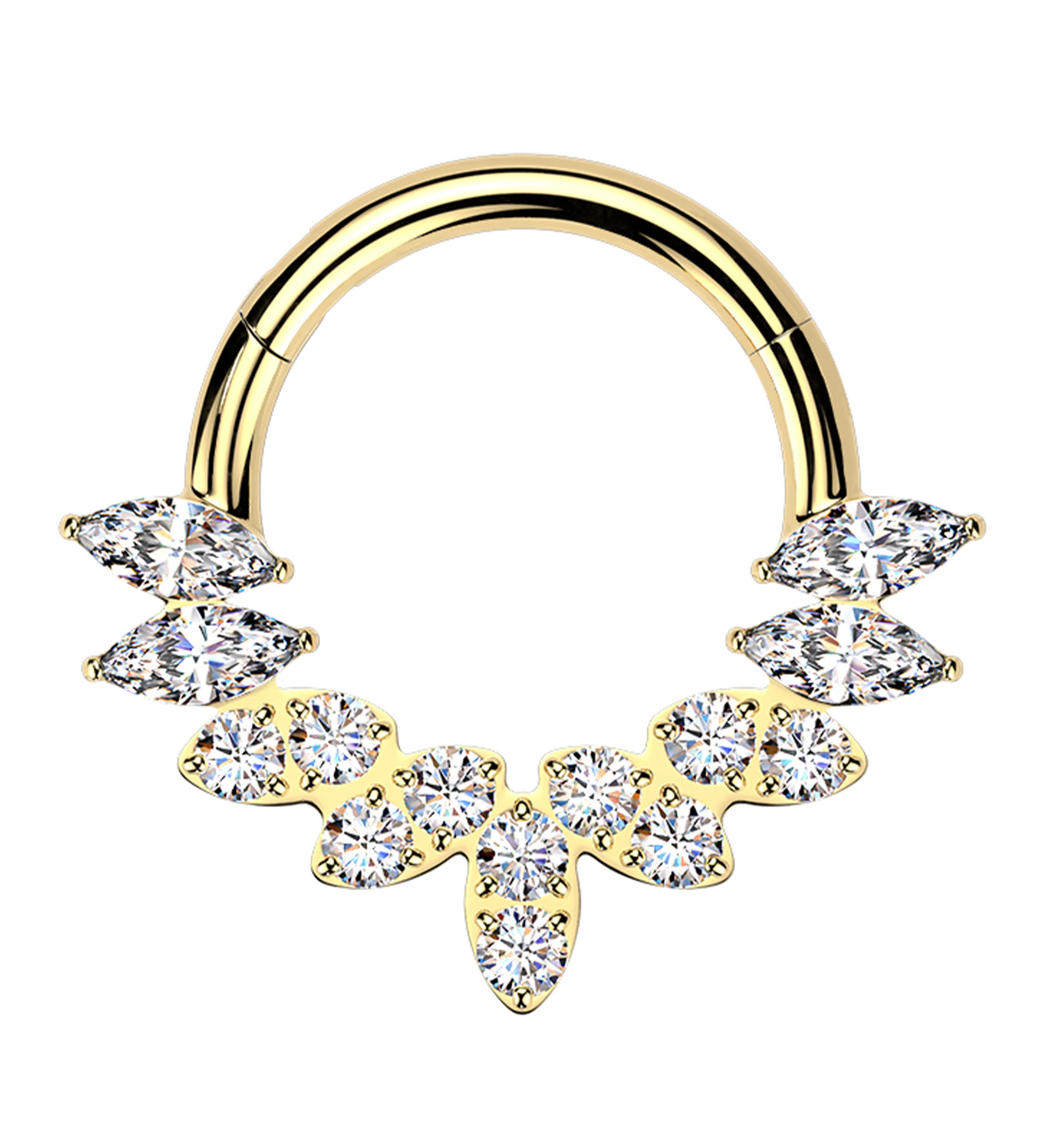Gold PVD Divine Clear CZ Titanium Hinged Segment Ring