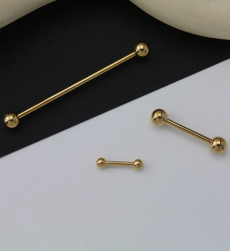 Gold PVD Double Ball Titanium Barbell - Image 2