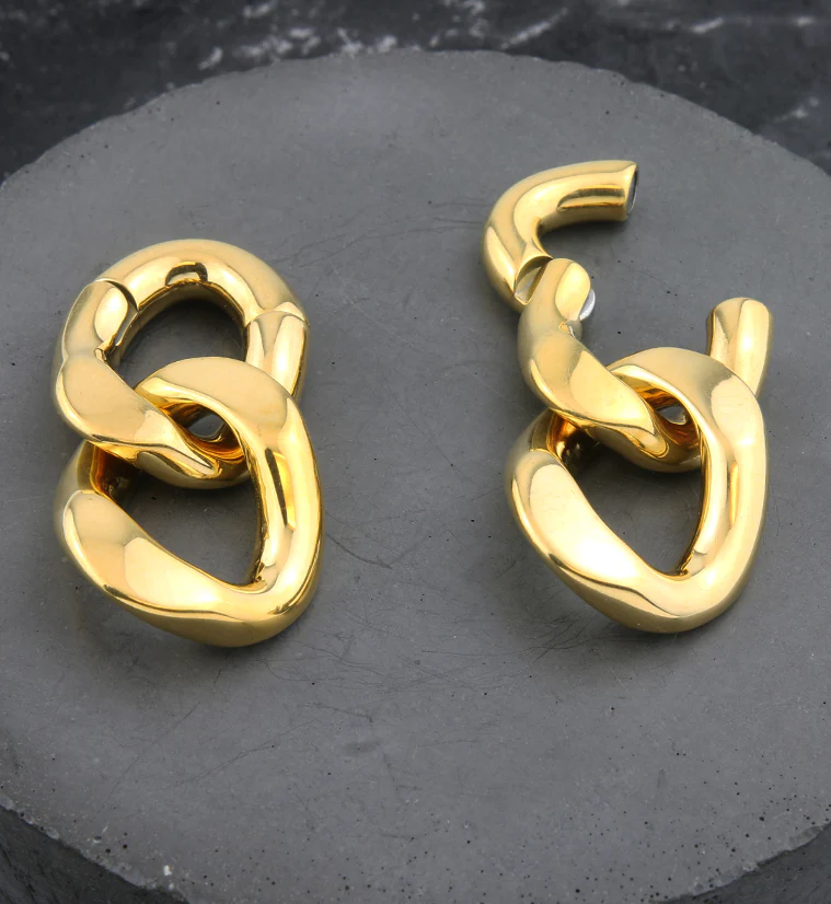 Gold PVD Double Chain Link Hinged Ear Weights - Image 2