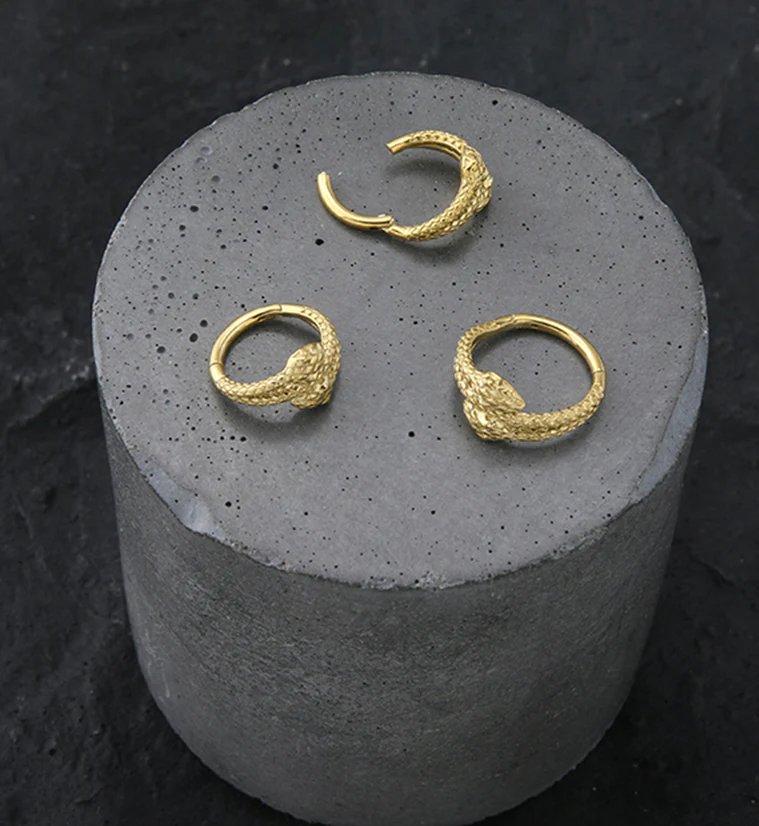 Gold PVD Double Head Snake Twist Stainless Steel Hinged Segment Ring - Image 2