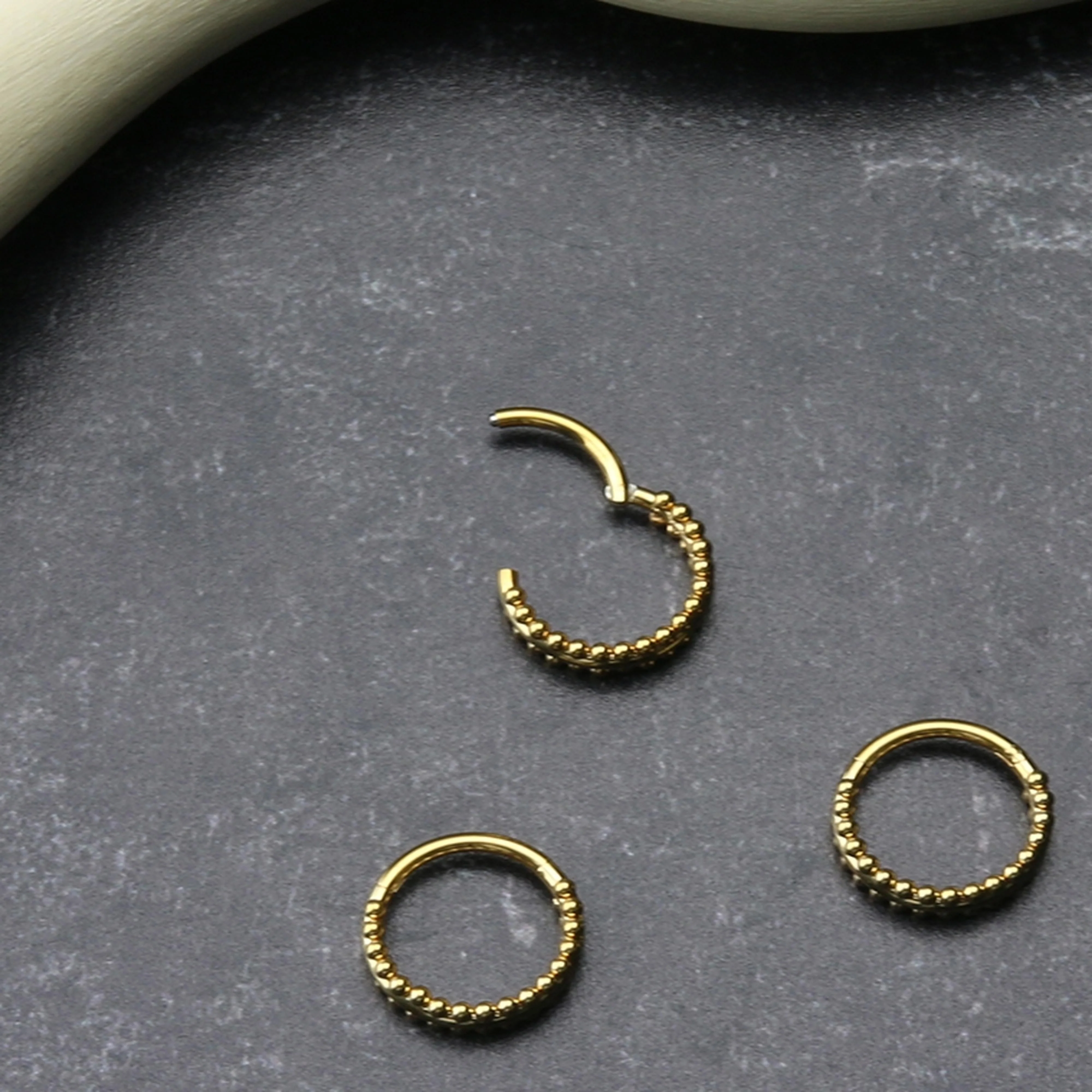 Gold PVD Double Sided Bead Hinged Segment Ring - Image 3