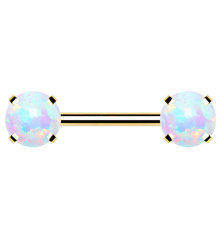 Gold PVD Double White Opalite Threadless Barbell