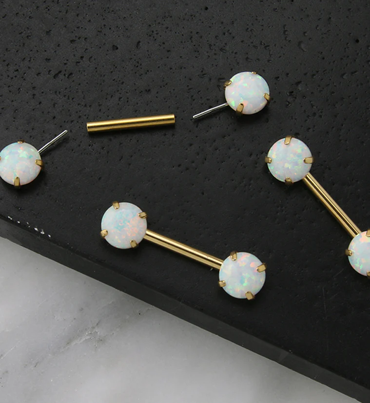 Gold PVD Double White Opalite Threadless Barbell - Image 2