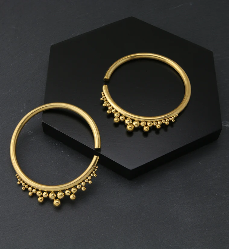 Gold PVD Drip Bead Hoop Stainless Steel Ear Weights - Image 3