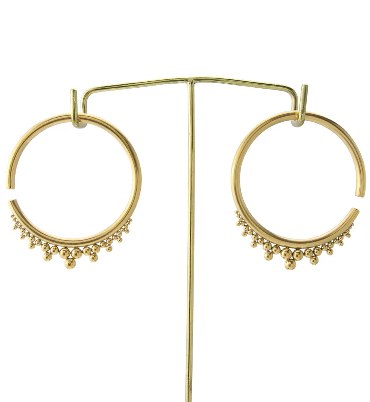 Gold PVD Drip Bead Hoop Stainless Steel Ear Weights - Image 4